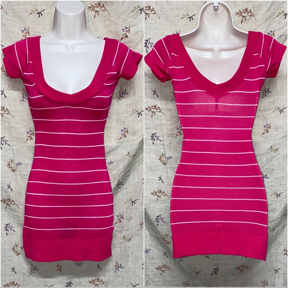 Cherry Knit Hot Pink V-Neck Dress